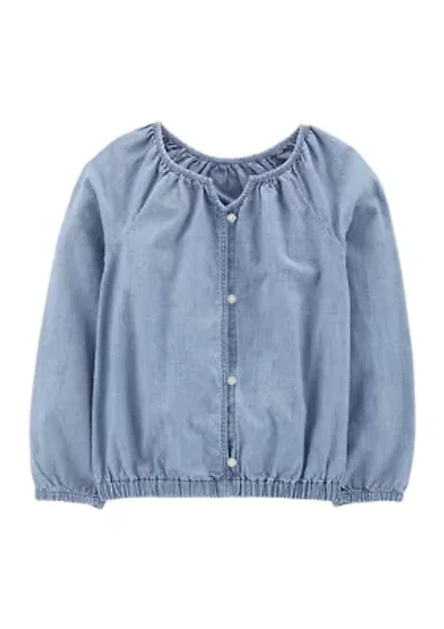 Girls 4-6x Long Sleeve Ruffle Denim Shirt