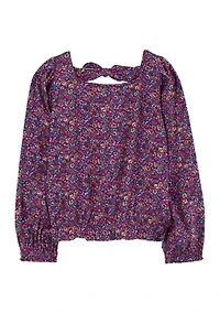 Girls 4-6x Long Sleeve Floral Printed Top