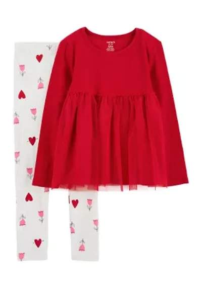 Girls 4-6x Tulle Top and Printed Leggings Set