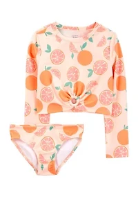 Girls 7-16 Orange Printed Rashguard Swim Set