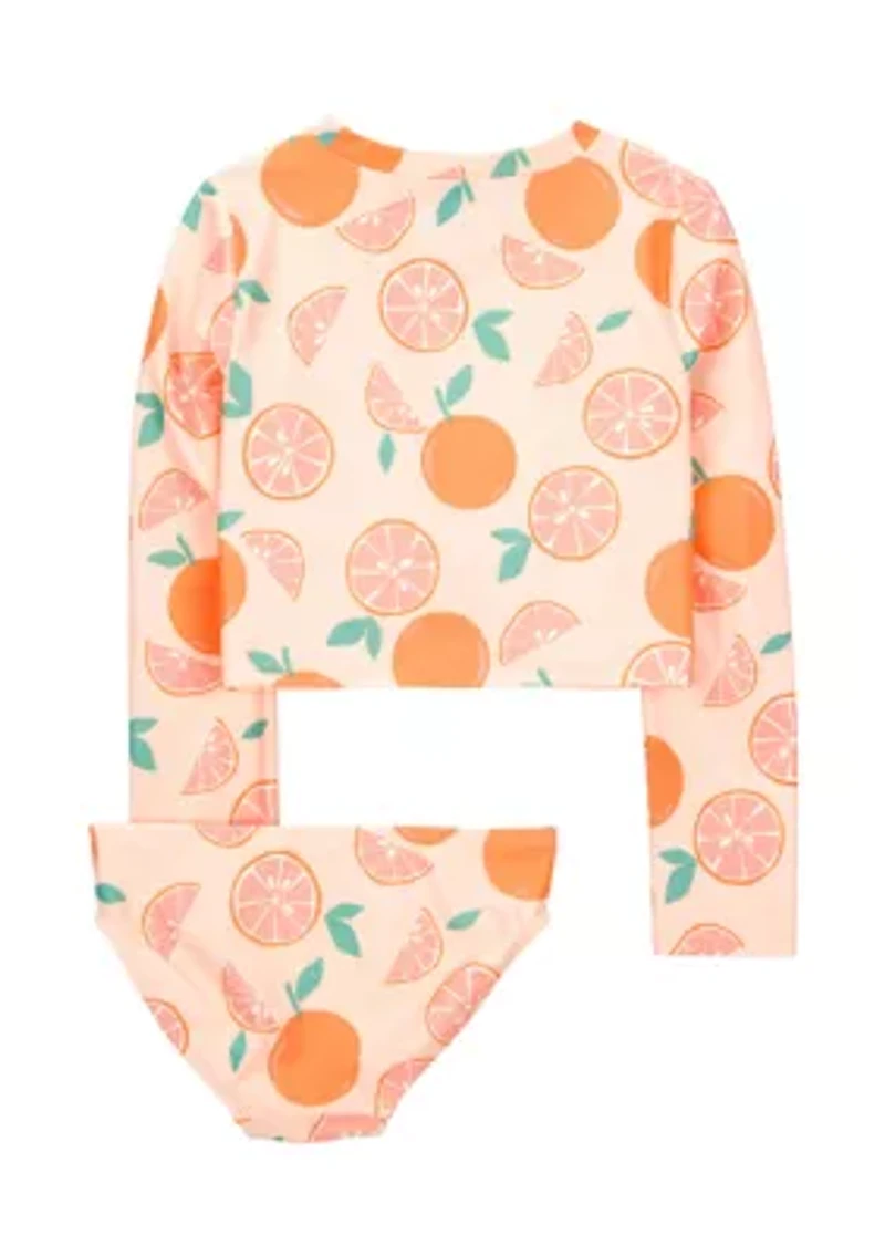 Girls 7-16 Orange Printed Rashguard Swim Set