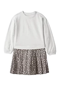 Girls 4-6x Long Sleeve Woven Dress with Printed Skirt