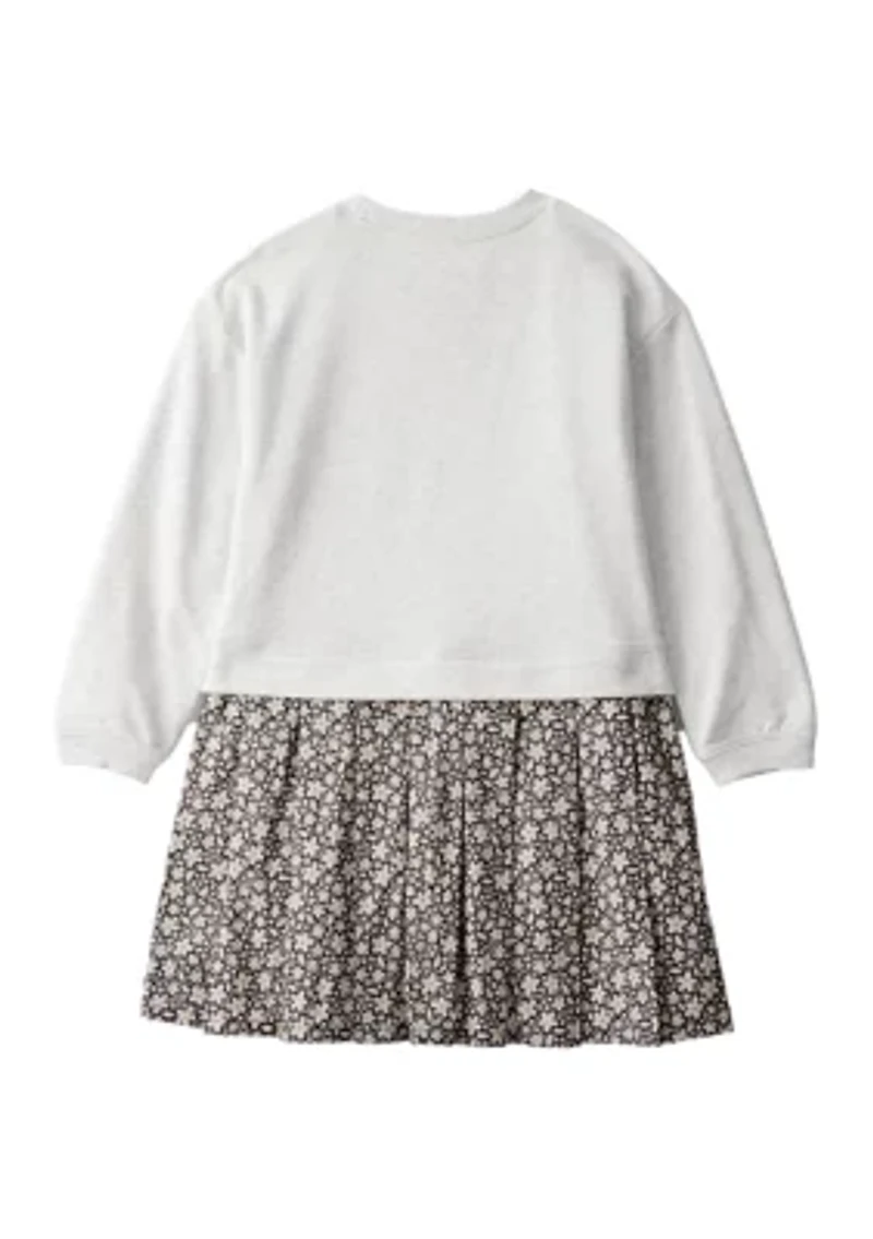 Girls 4-6x Long Sleeve Woven Dress with Printed Skirt