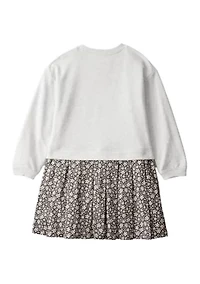 Girls 4-6x Long Sleeve Woven Dress with Printed Skirt