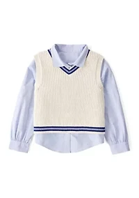 Girls 4-6x Long Sleeve Top and Sweater Vest Set