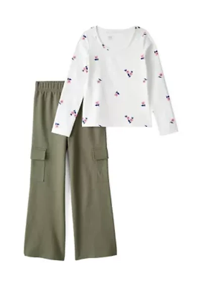 Girls 4-6x Long Sleeve Floral Top and Cargo Pants Set