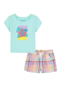Girls 4-6x Flower T-Shirt and Plaid Shorts Set