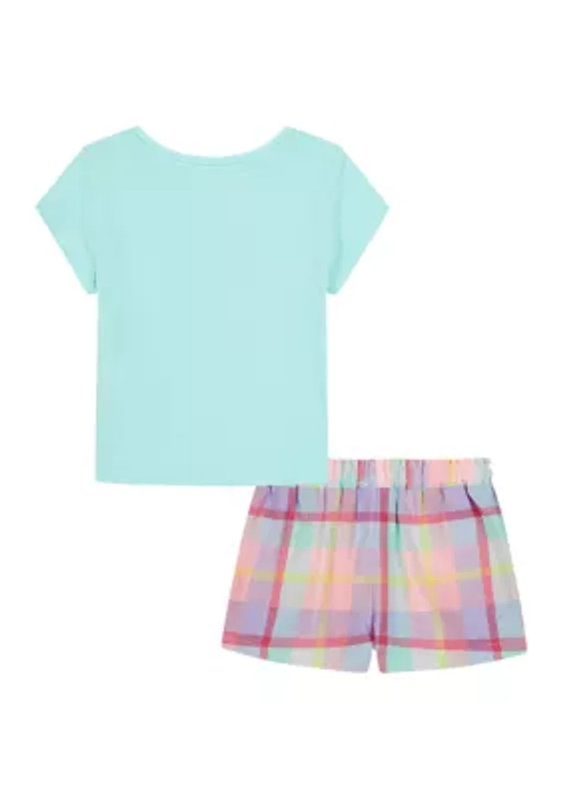Girls 4-6x Flower T-Shirt and Plaid Shorts Set