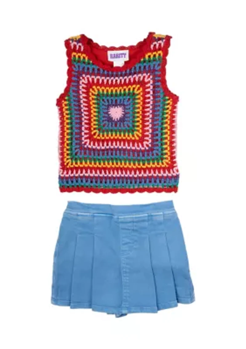Girls 4-6x Crochet Tank Top and Denim Skort Set