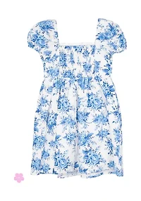 Girls 4-6x Puff Sleeve Floral Dress