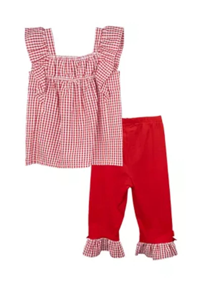 Girls 4-6x Berry Seersucker Top and Ruffle Leggings Set