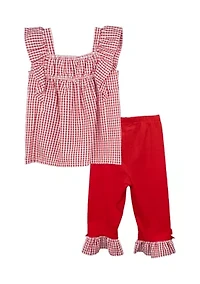 Girls 4-6x Berry Seersucker Top and Ruffle Leggings Set