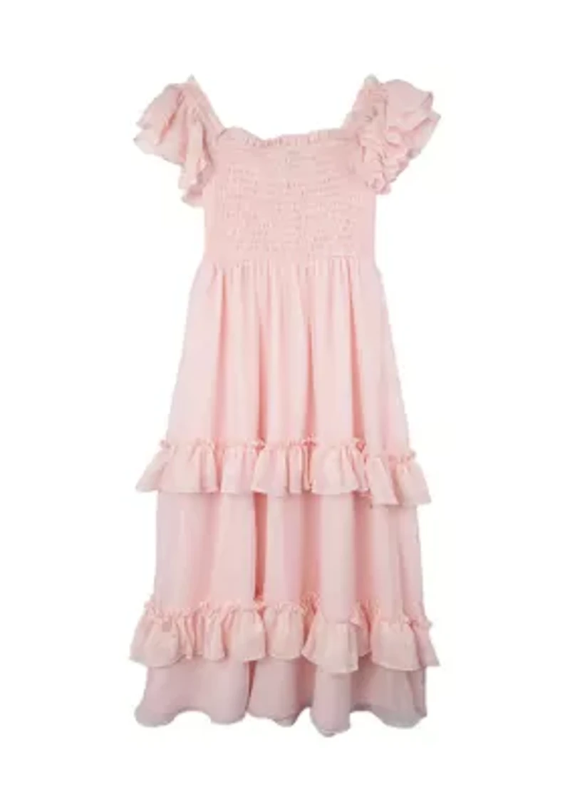 Girls 4-6x Flutter Sleeve Maxi Dress
