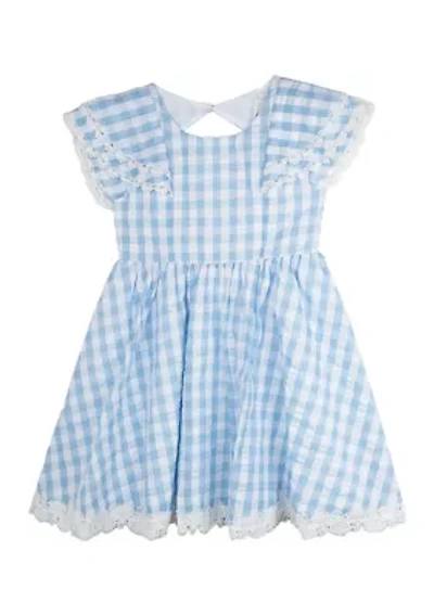 Girls 4-6x Blue Gingham Eyelet Trim Dress