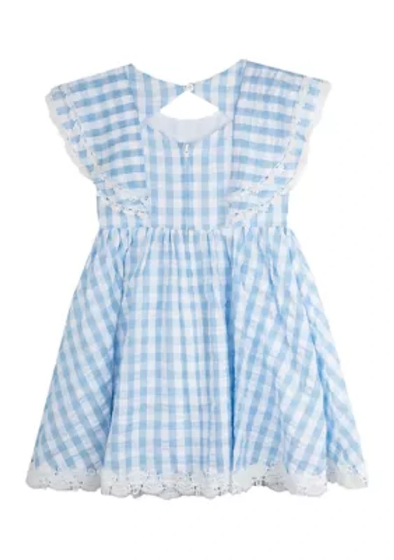 Girls 4-6x Blue Gingham Eyelet Trim Dress