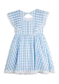 Girls 4-6x Blue Gingham Eyelet Trim Dress