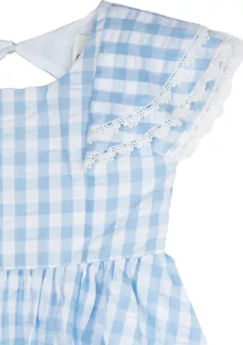 Girls 4-6x Blue Gingham Eyelet Trim Dress