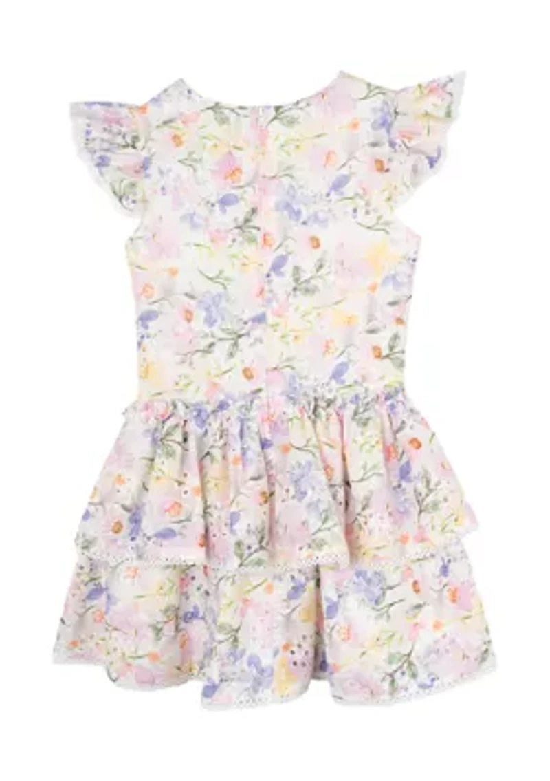 Girls 4-6x Lilac Floral Eyelet Dress