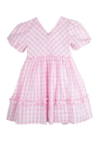 Girls 4-6x Pink Gingham Puff Sleeve Dress