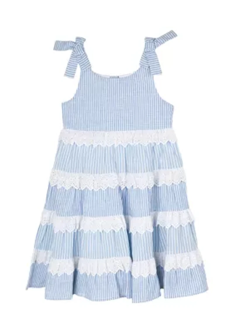 Girls 4-6x Blue Striped Eyelet Trim Dress
