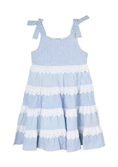 Girls 4-6x Blue Striped Eyelet Trim Dress