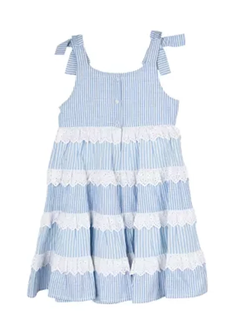 Girls 4-6x Blue Striped Eyelet Trim Dress