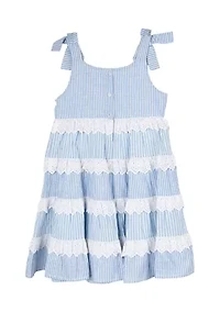 Girls 4-6x Blue Striped Eyelet Trim Dress