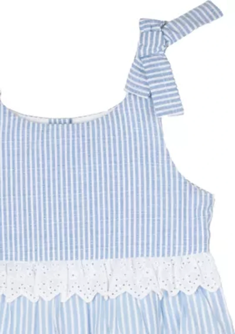 Girls 4-6x Blue Striped Eyelet Trim Dress