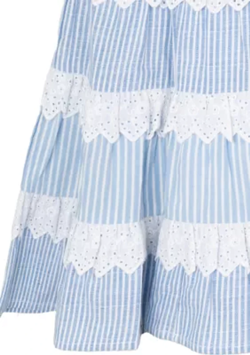 Girls 4-6x Blue Striped Eyelet Trim Dress