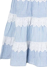Girls 4-6x Blue Striped Eyelet Trim Dress
