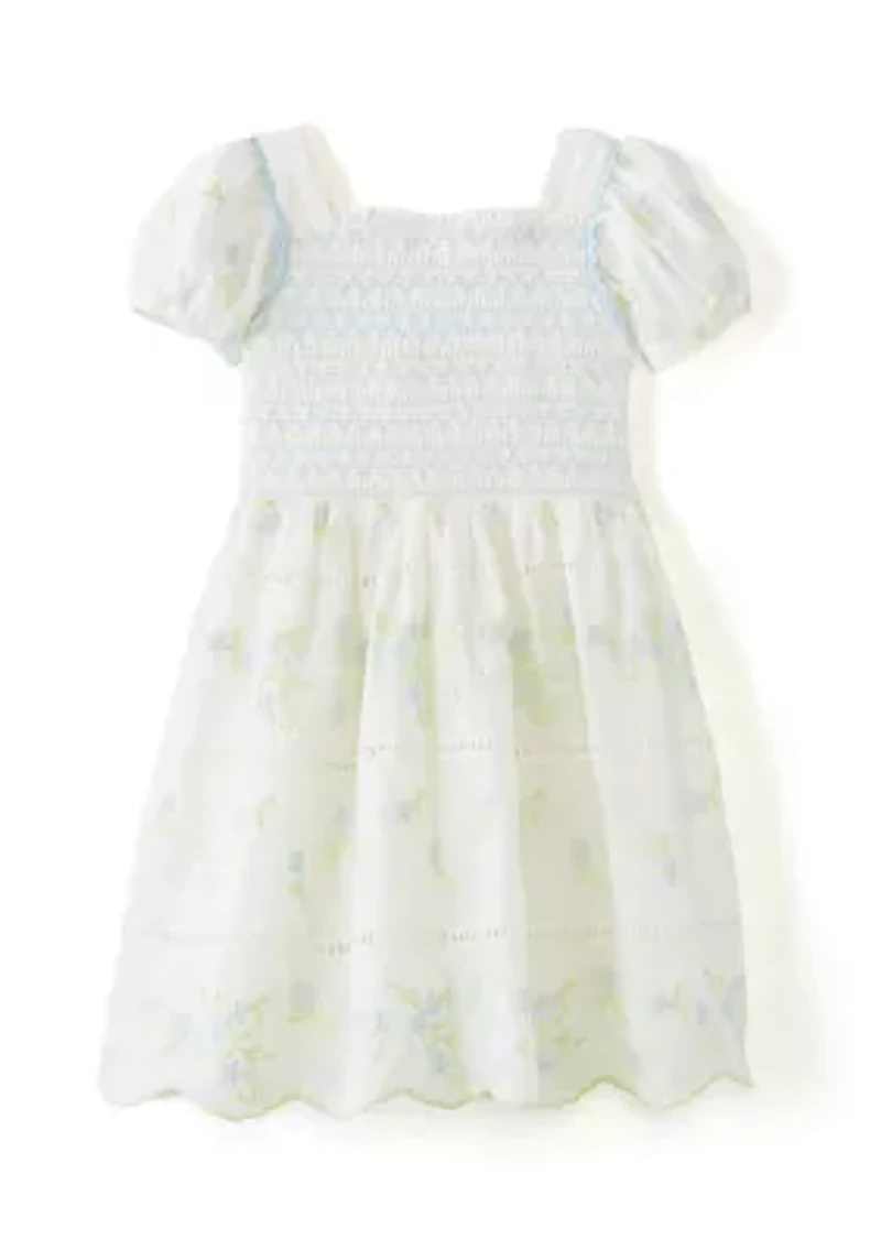Girls 4-6x Smocked Embroidered Eyelet Dress