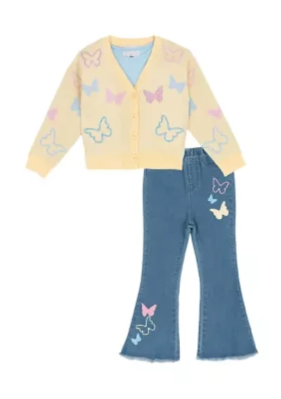 Girls 4-6 Butterfly Sweater and Flare Jeans Set