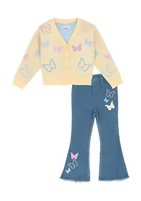 Girls 4-6 Butterfly Sweater and Flare Jeans Set