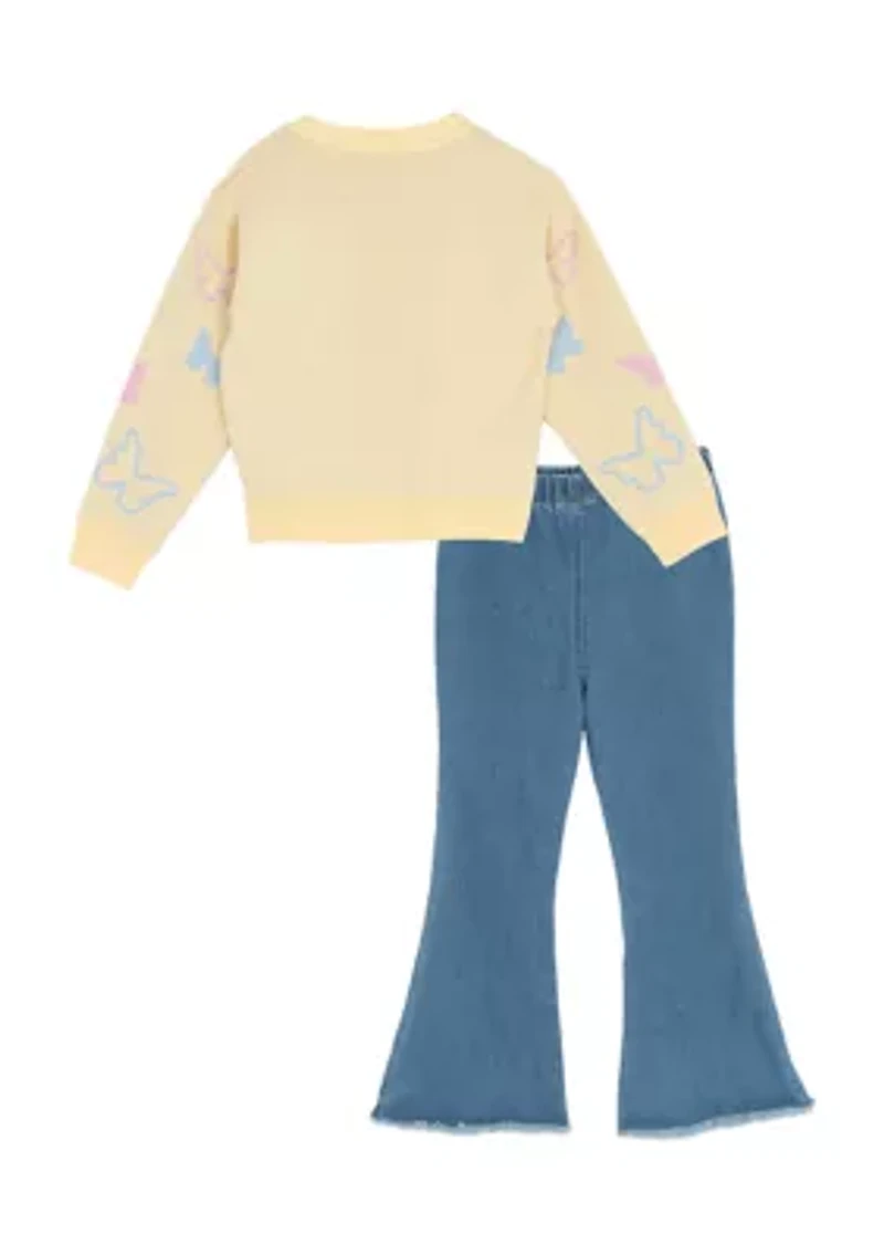 Girls 4-6 Butterfly Sweater and Flare Jeans Set