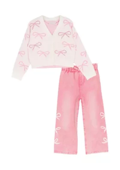 Girls 4-6 Bow Sweater and Pink Jeans Set