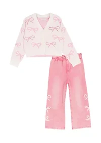 Girls 4-6 Bow Sweater and Pink Jeans Set