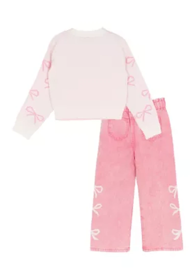 Girls 4-6 Bow Sweater and Pink Jeans Set