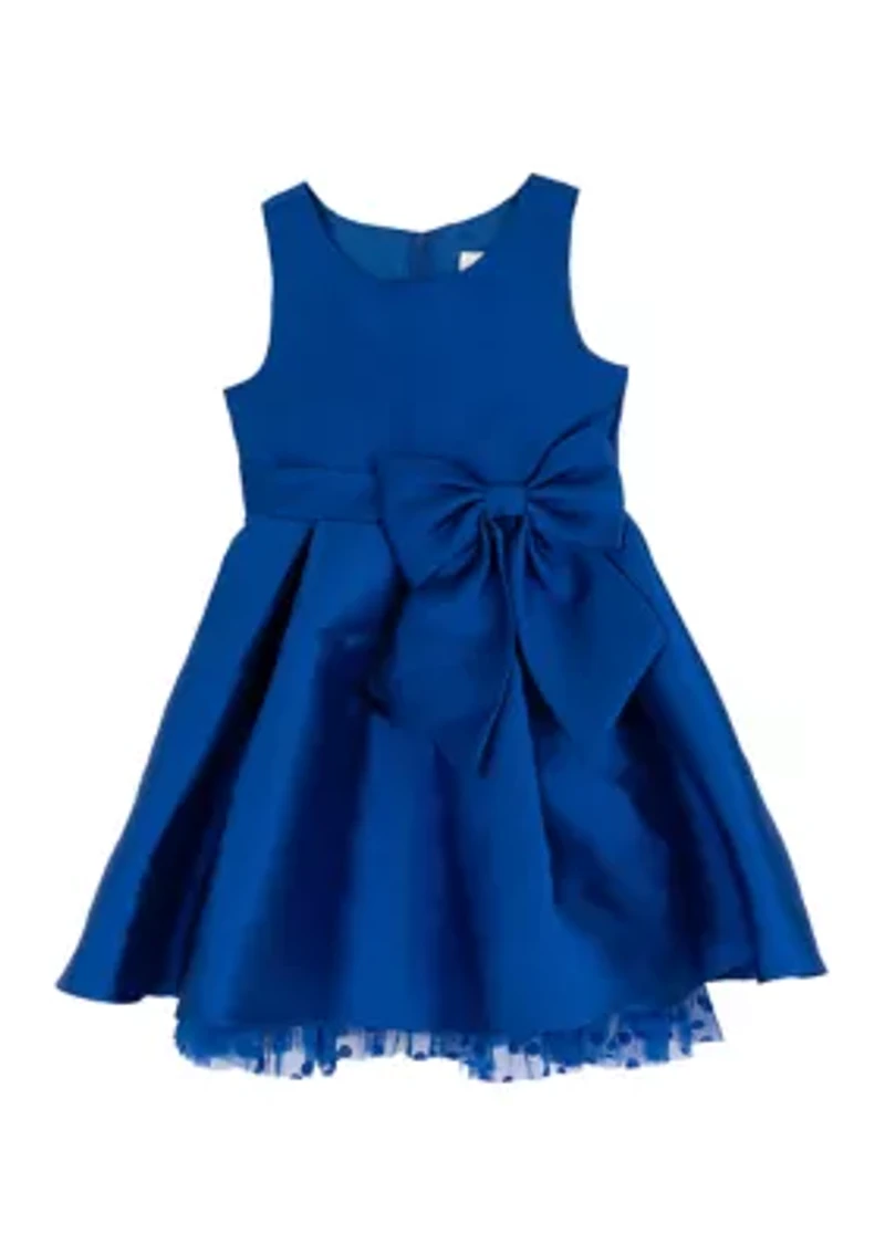 Girls 4-6 Royal Blue Bow Waist Mikado Dress
