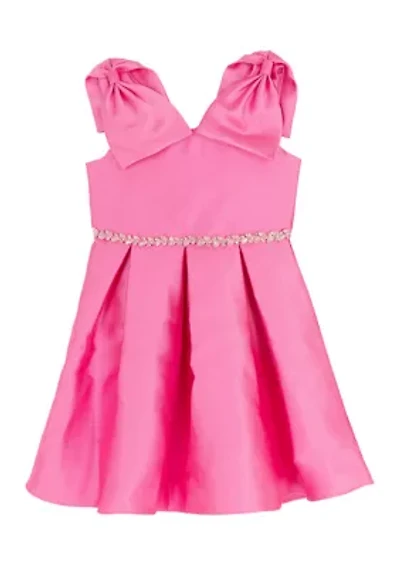 Girls 4-6 Pink Bow Shoulder Mikado Dress