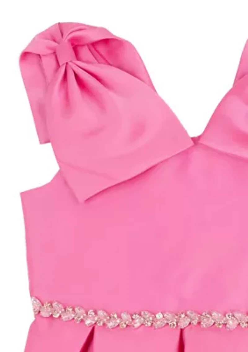 Girls 4-6 Pink Bow Shoulder Mikado Dress