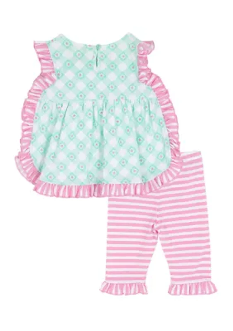 Girls 4-6 Check Striped Interlock Set