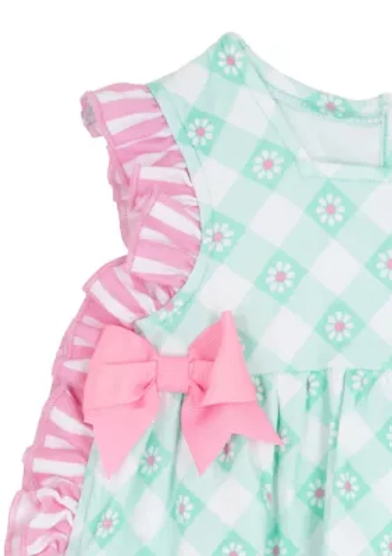 Girls 4-6 Check Striped Interlock Set