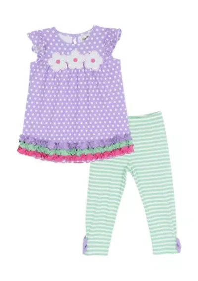 Girls 4-6 Dot Striped Interlocked Set
