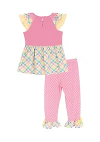 Girls 4-6x Plaid Easter Shirt and Leggings Set