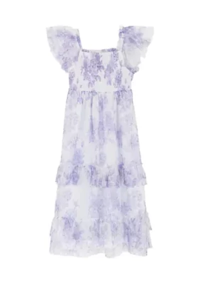 Girls 4-6 Lilac Clip Dot Mesh Maxi Dress