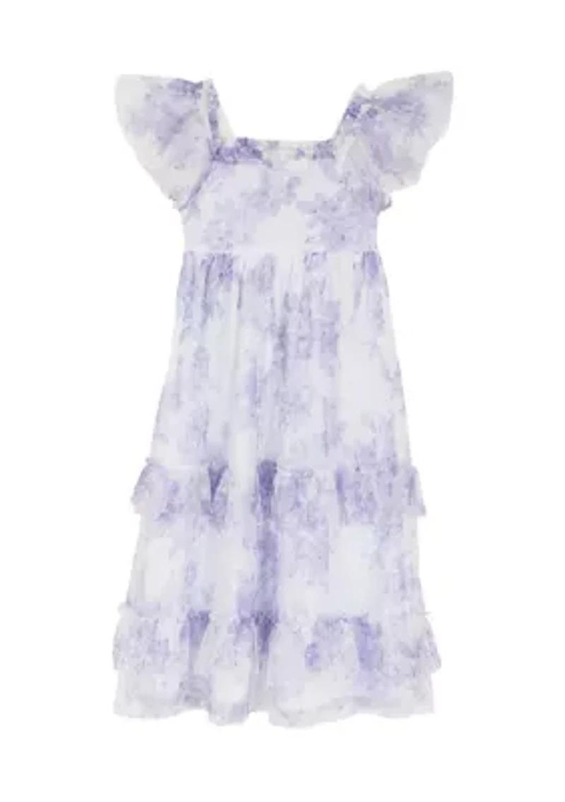 Girls 4-6 Lilac Clip Dot Mesh Maxi Dress