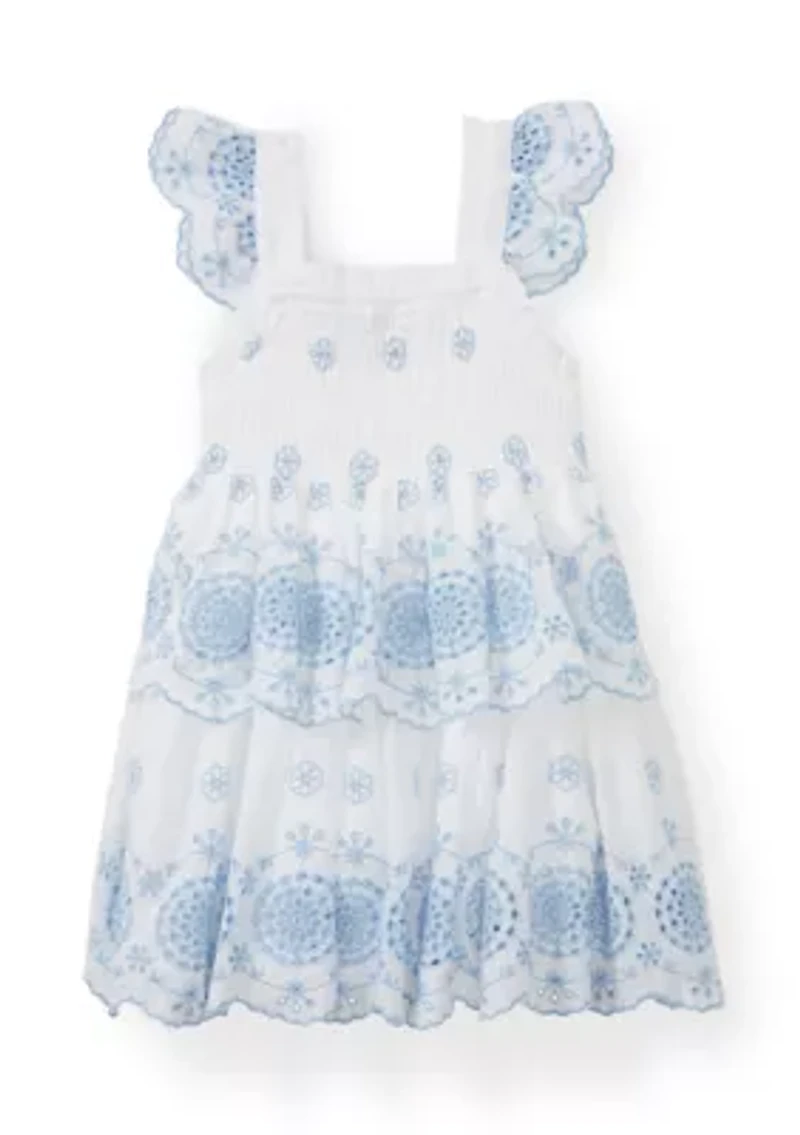 Girls 4-6x Embroidered Eyelet Tiered Dress