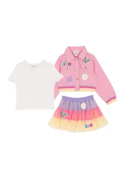 Girls 4-6 Pink Denim Jacket Multi Tutu Set