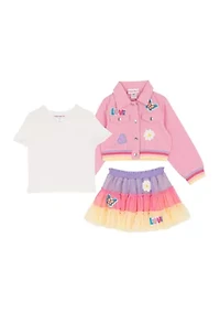 Girls 4-6 Pink Denim Jacket Multi Tutu Set