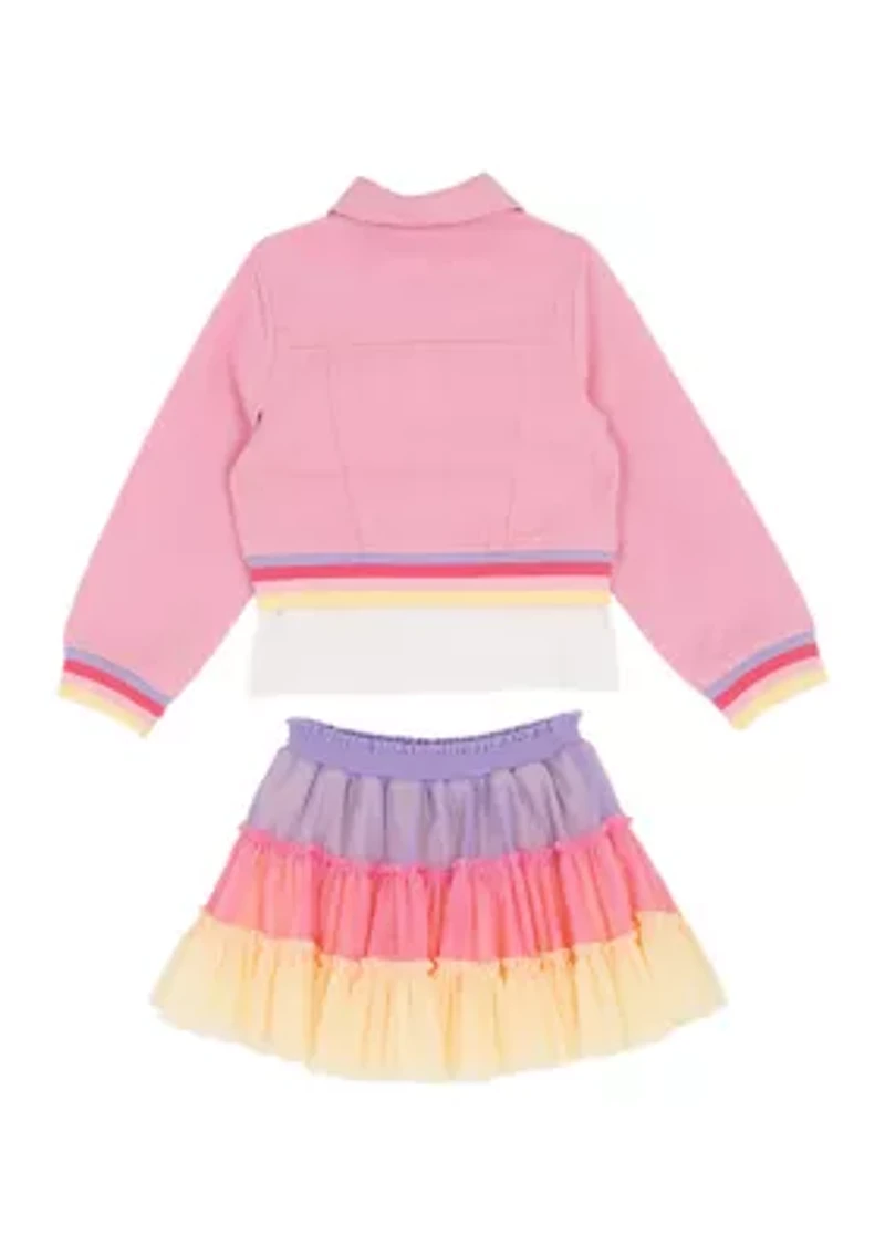 Girls 4-6 Pink Denim Jacket Multi Tutu Set